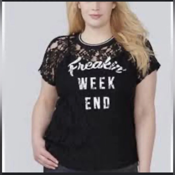 Lane Bryant Lace Sheer Black Graphic T-Shirt - size 18/20 - Picture 1 of 4